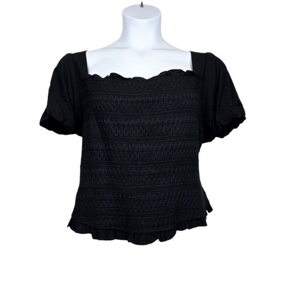 Torrid Womens Black Puff Sleeve Square Neck Smocked Challis Top Size 5X NWT